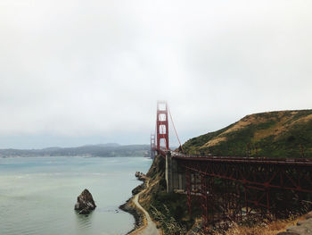 Golden gate bridge over sea against sky