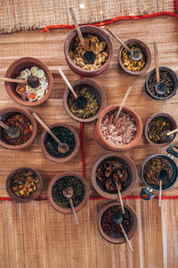 High angle view of potted plants