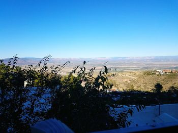 Scenic view of landscape against clear blue sky