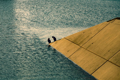 High angle view of man in sea