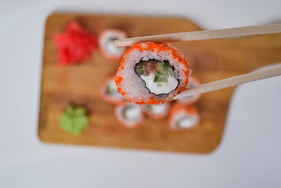 Close-up of sushi in plate