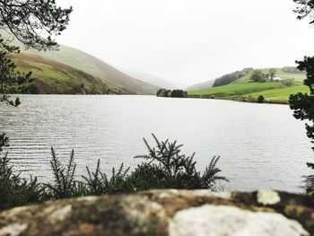 Scenic view of lake against clear sky