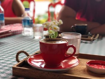 Close-up of tea served on table in restaurant