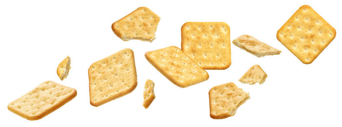 Close-up of cookies against white background