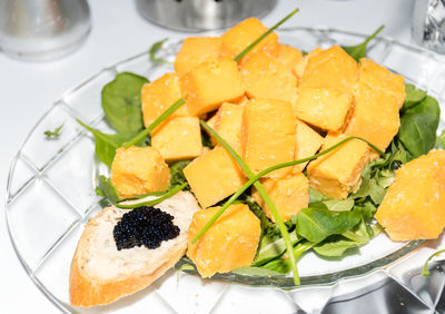 High angle view of meal served in plate