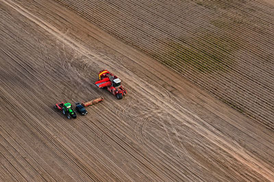 High angle view of tractor on field