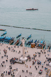 High angle view of boats in sea