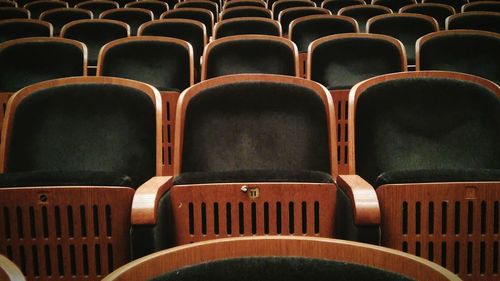 Full frame shot of empty chairs in auditorium