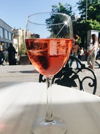 Close-up of beer in glass on table