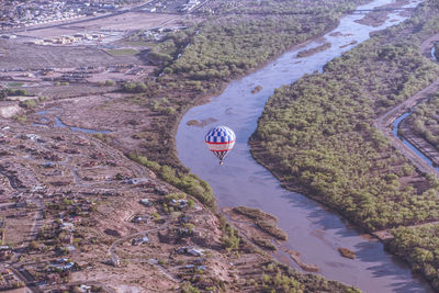 High angle view of road by river