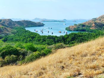 Scenic view of bay against sky at savannah komodo island 