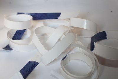 High angle view of tea cups on table