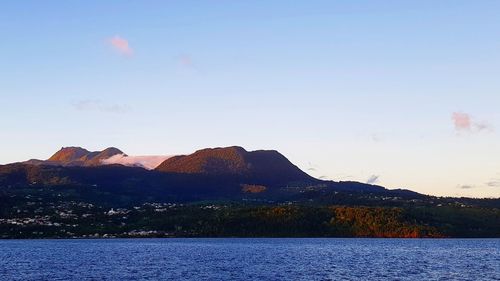 Scenic view of lake against sky during sunset