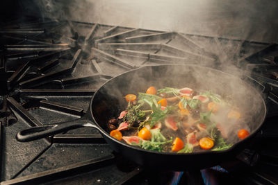 Close-up of food in cooking pan