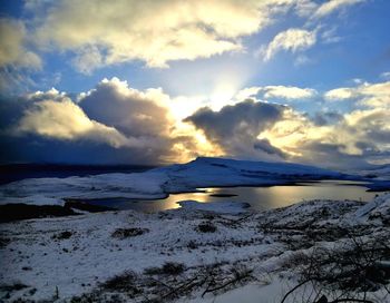 Scenic view of lake against sky during winter