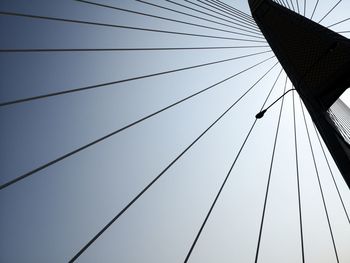 Low angle view of suspension bridge against sky