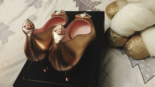 High angle view of shoes on table