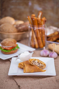 Close-up of food on table