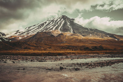 Scenic view of snowcapped mountains against sky