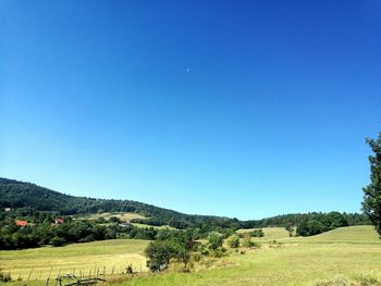 Scenic view of landscape against clear blue sky