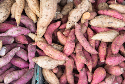 Full frame shot of sweet potatoes at market