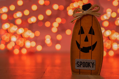 Close-up of illuminated pumpkin