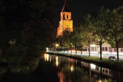 View of illuminated church at night