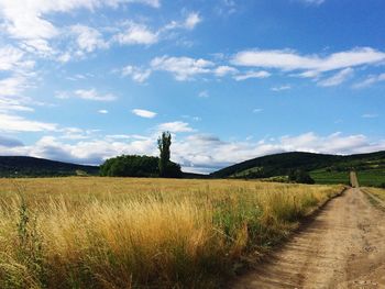 Scenic view of field against cloudy sky