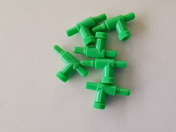 High angle view of colored toy on white background