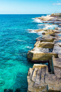 Scenic view of sea against blue sky