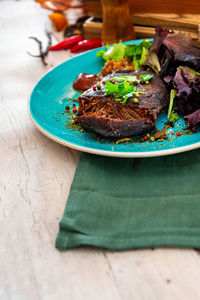 Close-up of food in plate on table