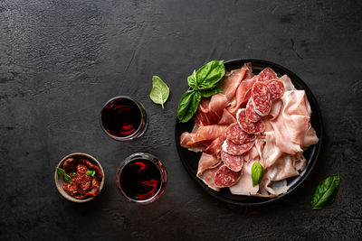 High angle view of food on table