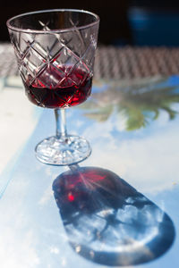 Close-up of wineglass on table