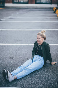 Young woman on road