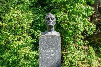 Statue against trees