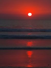 Scenic view of sea against orange sky