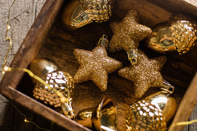 High angle view of christmas decorations on table