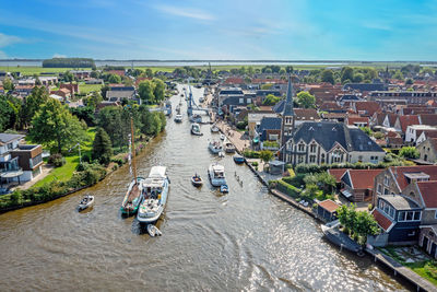 High angle view of buildings in city