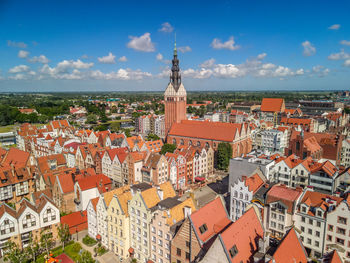 Aerial view of townscape against sky