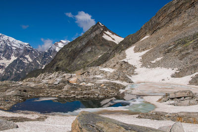 Wonderful view of lago smeraldo on pass of monte moro, macugnaga, valle anzasca, piedmont, italy