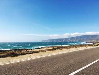 Scenic view of sea against blue sky