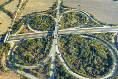 High angle view of highway on street in city