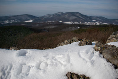 Scenic view of snowcapped mountains against sky