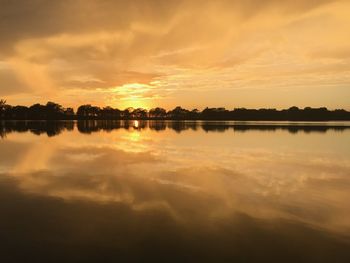 Scenic view of lake against sky during sunset