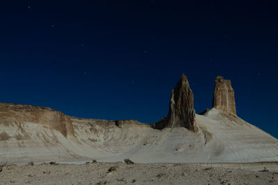 Panoramic view of rock formations against sky at night