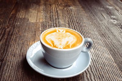 High angle view of coffee on table