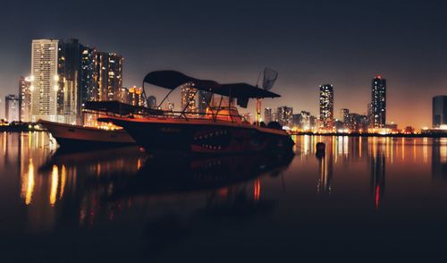 View of illuminated city at night