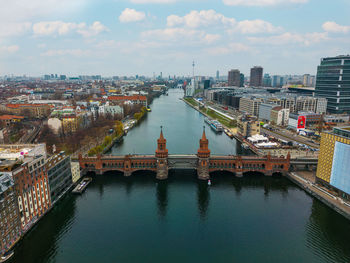 Aerial view of the oberbaum bridge in berlin treptow