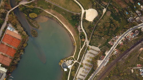 High angle view of city buildings