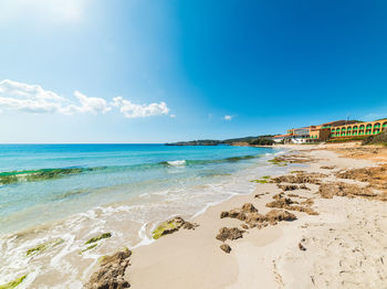 Scenic view of sea against blue sky